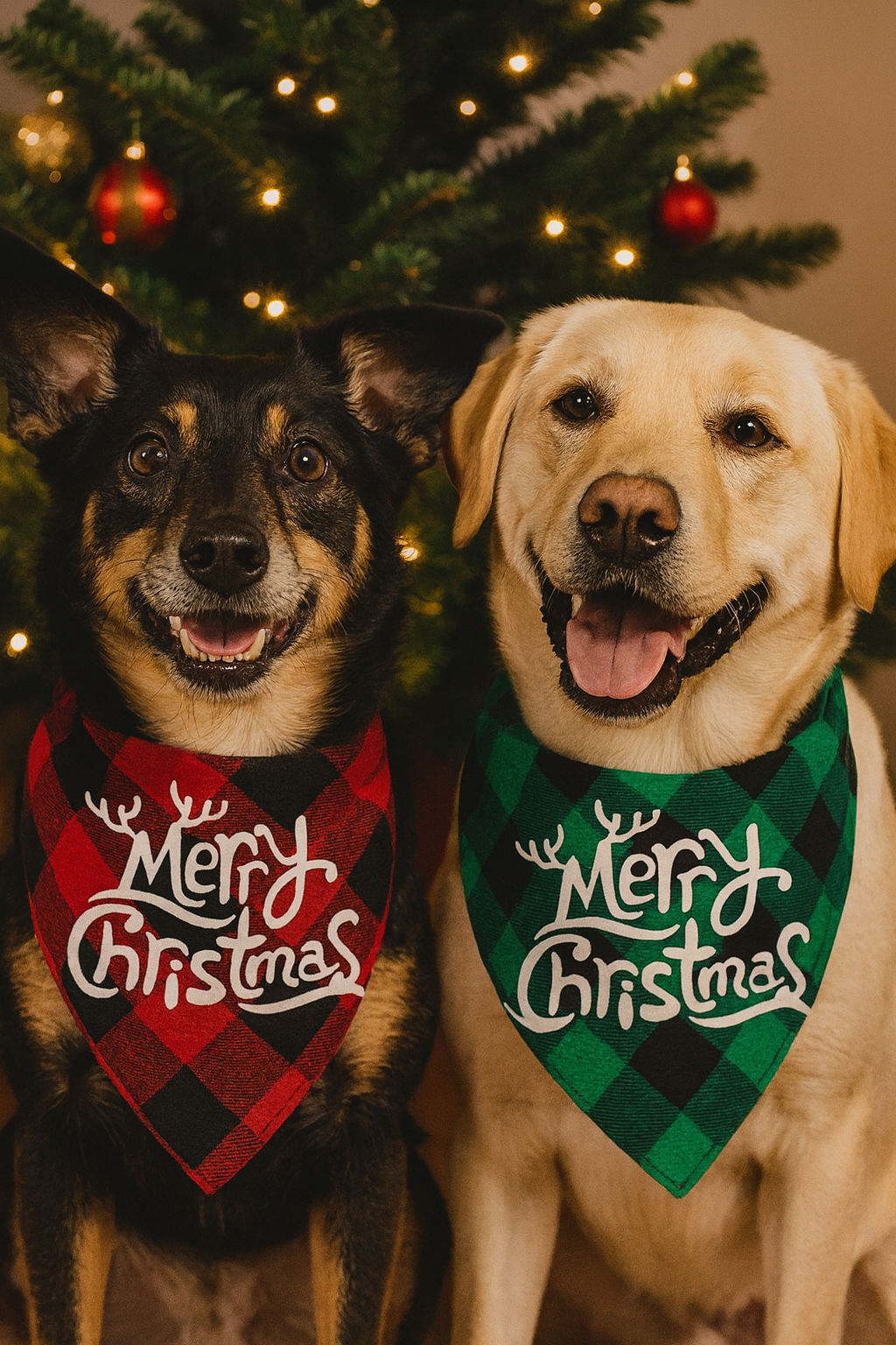 2 Pack Christmas Buffalo Plaid Dog Bandanas